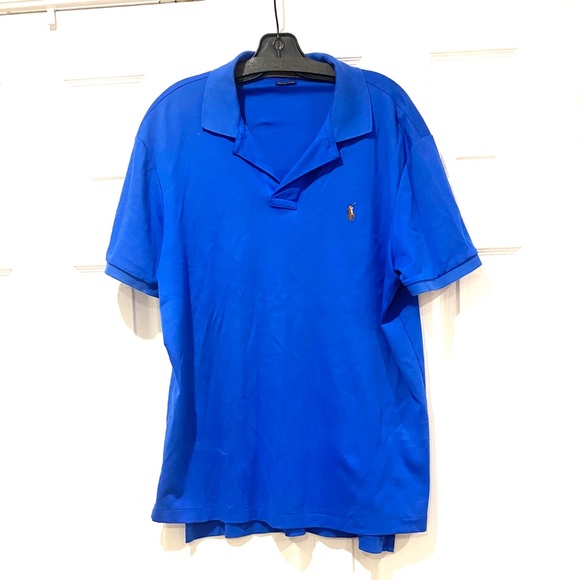 POLO RALPH LAUREN BLUE PIMA SOFT TOUCH POLO SHIRT - Picture 1 of 5